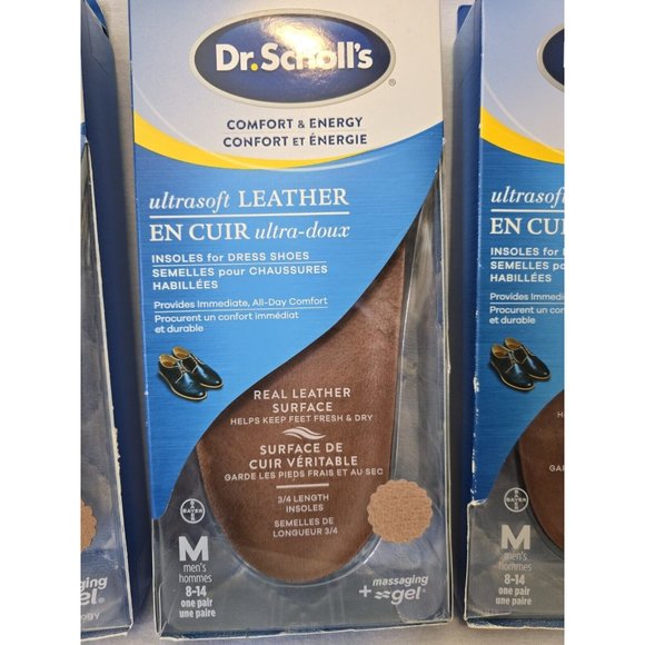 Dr Scholl's Comfort ultra soft leather insoles w-massaging gel, Men's size 8-14 - Picture 3 of 4